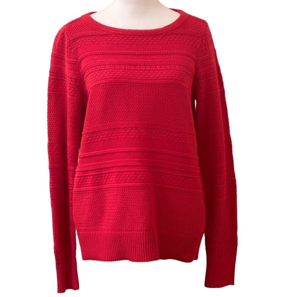 Ann Taylor LOFT Red Long Sleeve Sweater Stripe Pattern 100% Cotton Size Small